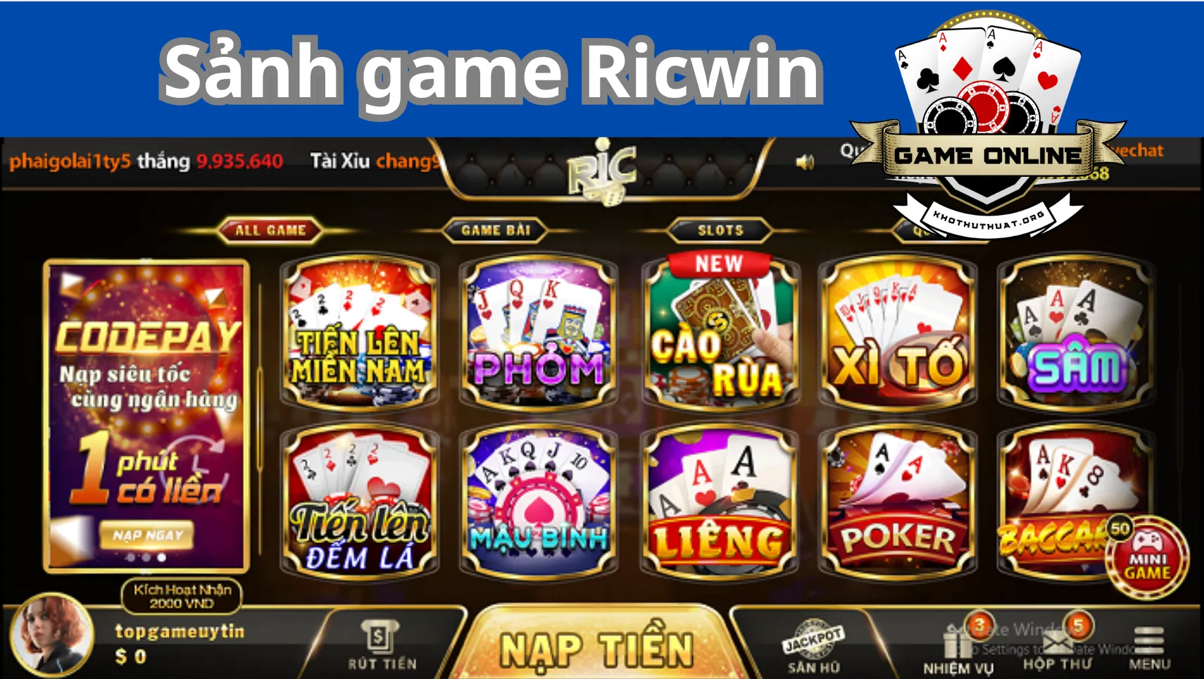 Đánh giá chi tiết về cổng game bài đổi thưởng Ricwin